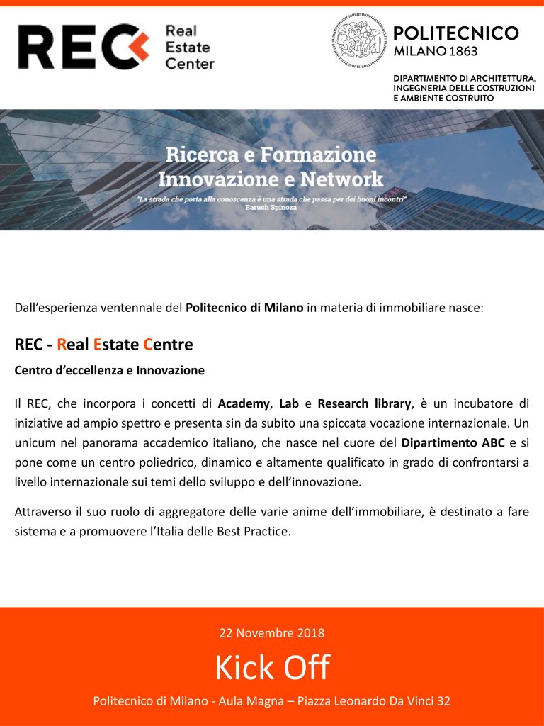 Kick-off del REC – Real Estate Center del Politecnico di Milano