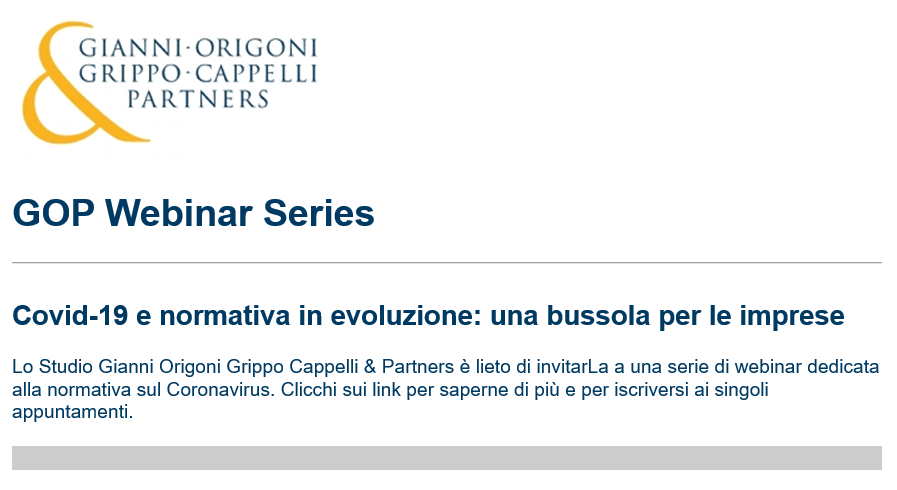 GOP Webinar Series "Covid-19 e normativa in evoluzione: una bussola per le imprese"