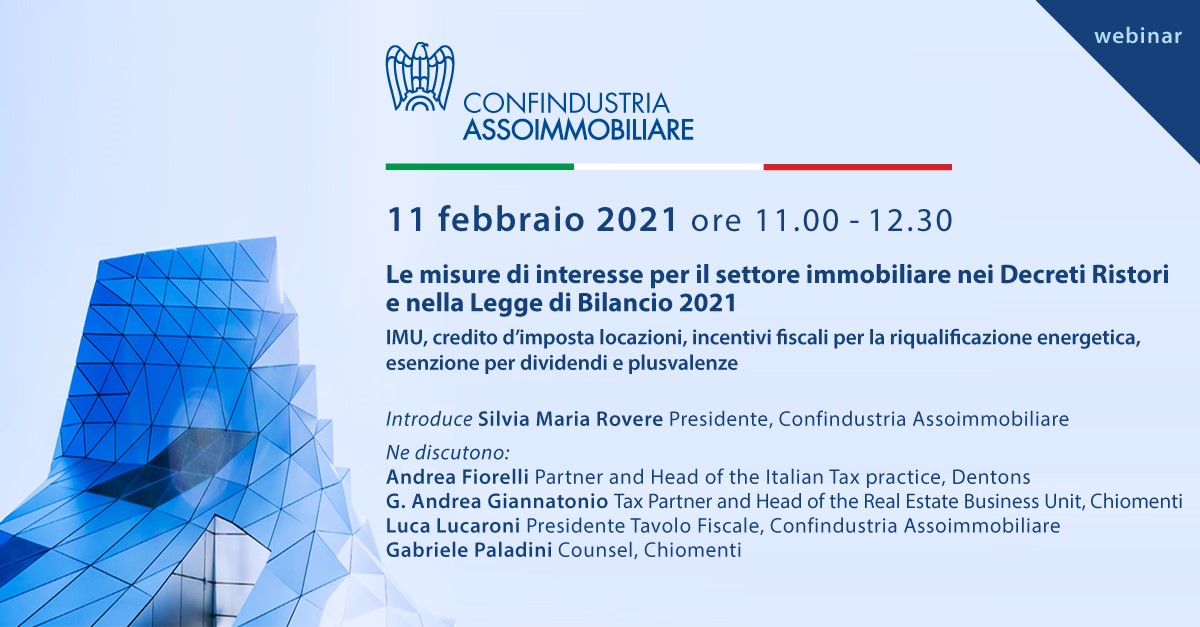 Webinar Assoimmobiliare. Le misure di interesse per il settore immobiliare nei Decreti Ristori e nella Legge di Bilancio 2021