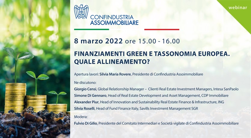 Assoimmobiliare.Finanziamenti green e tassonomia europea. Quale allineamento?