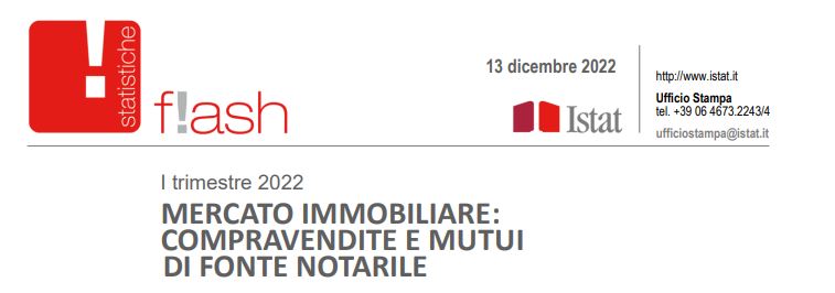 ISTAT. Mercato immobiliare: compravendite e mutui di fonte notarile. I trimestre 2022