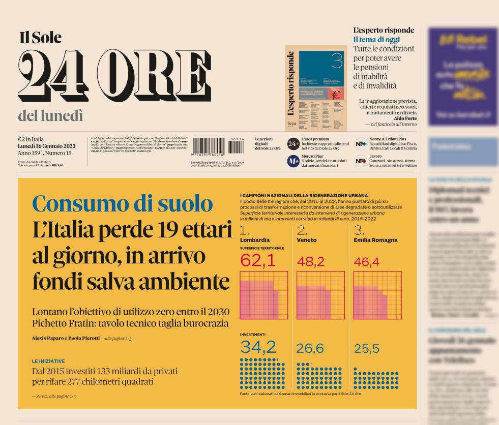 Il Sole 24 Ore. Un fondo per salvare il suolo