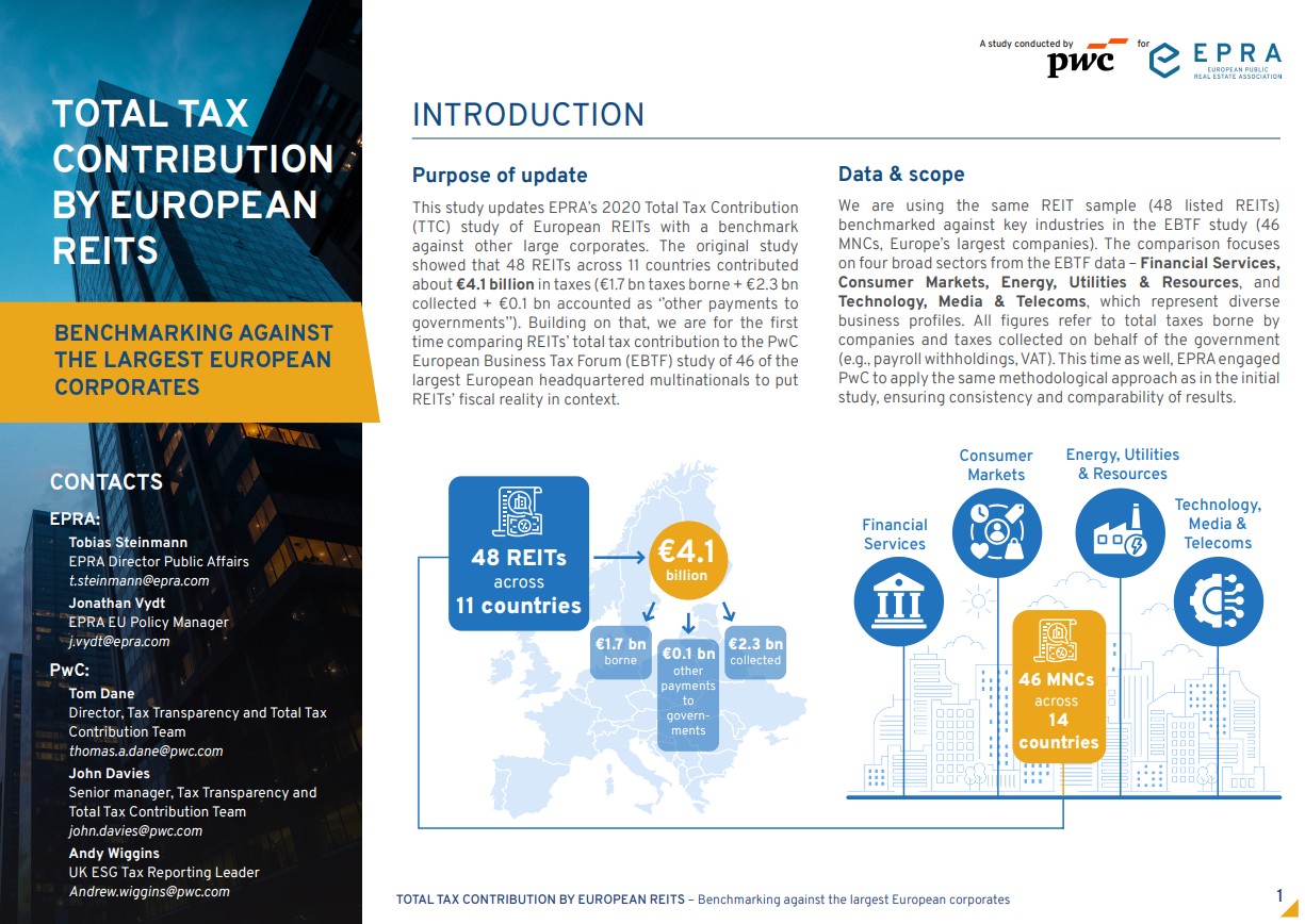 EPRA. L’impatto dei REIT europei sul gettito fiscale dei Paesi
