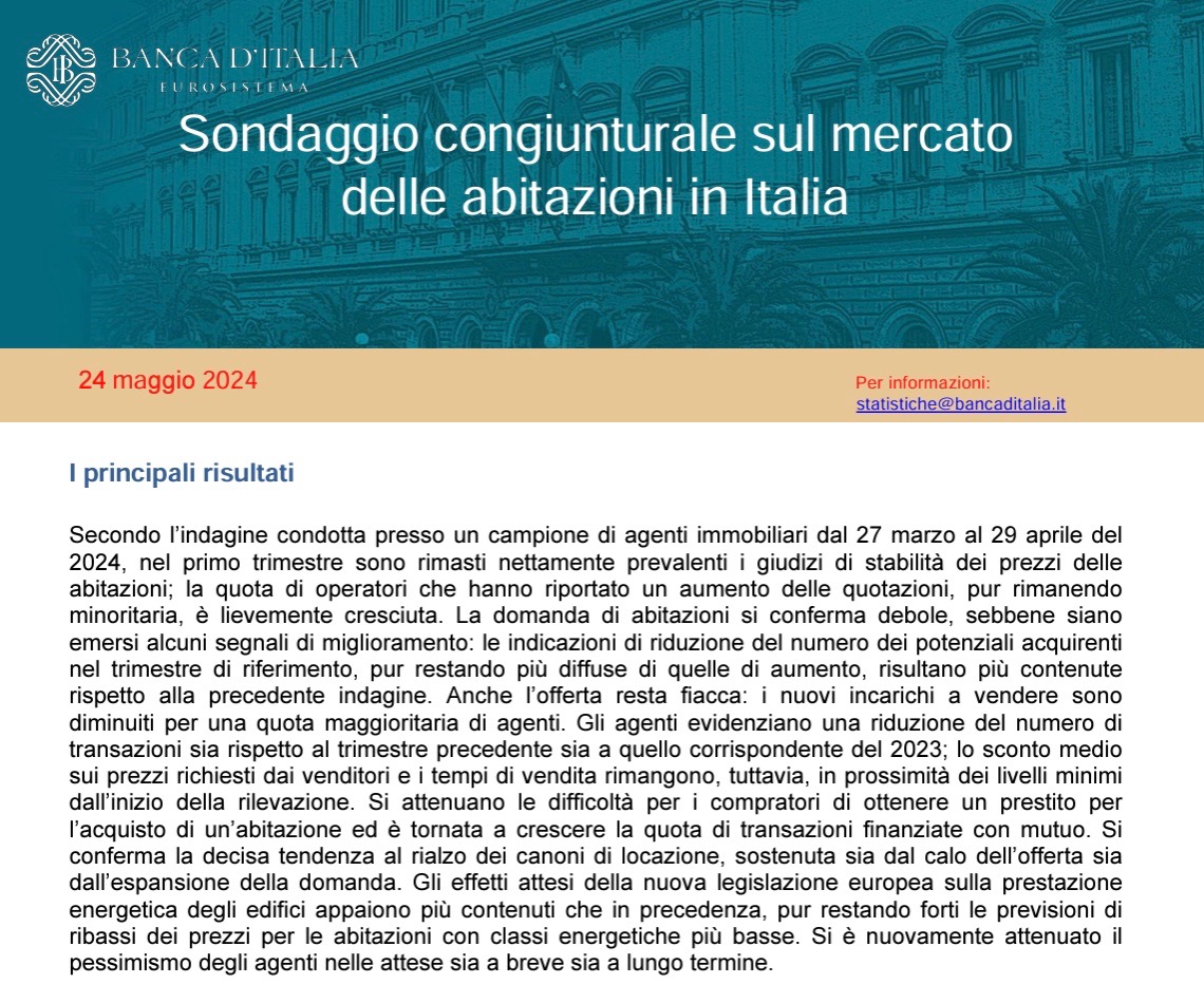 Il sondaggio congiunturale sul mercato delle abitazioni in Italia, dell’Agenzia delle Entrate e di Banca d'Italia