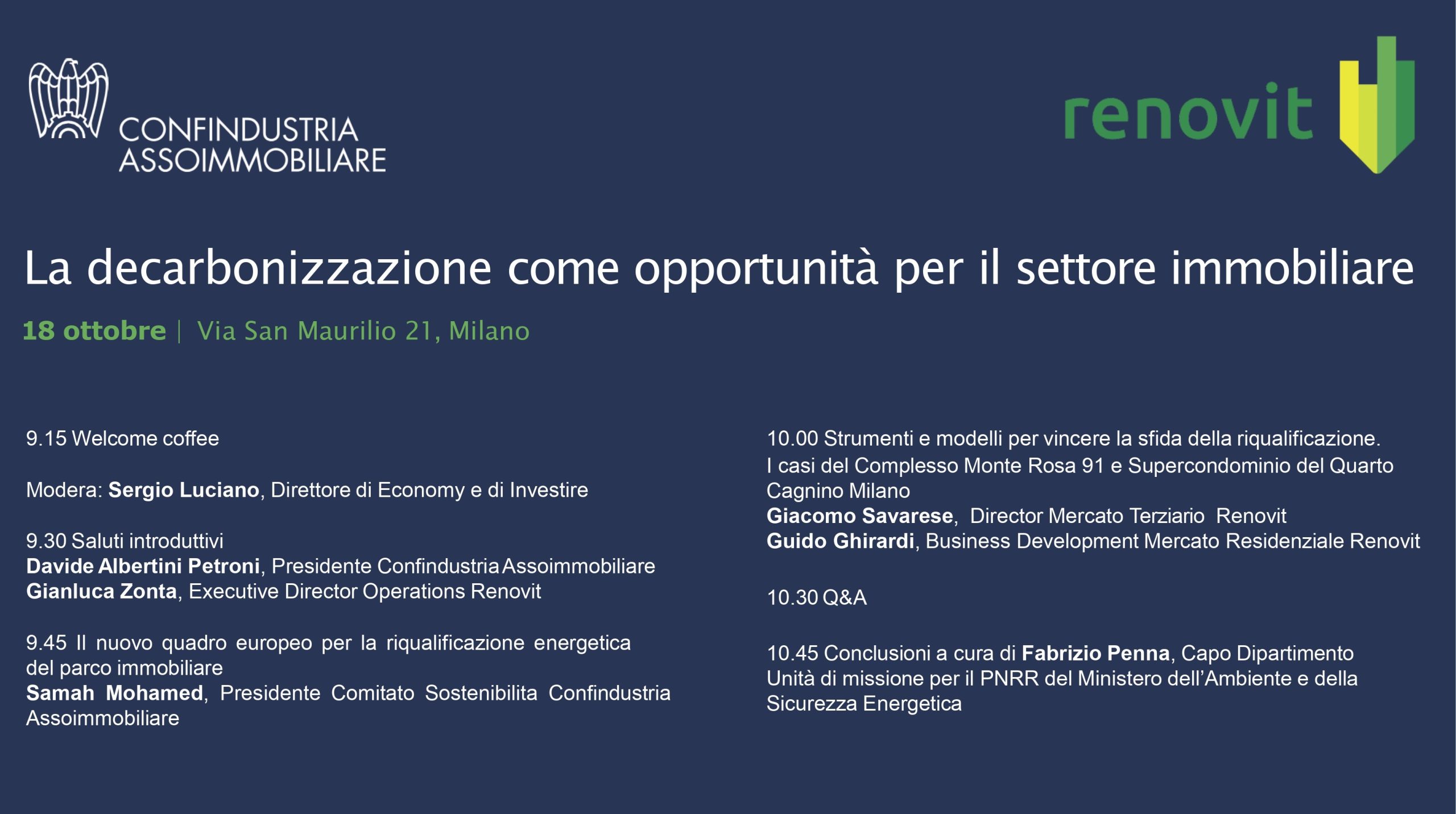 Convegno Assoimmobiliare - Renovit. La decarbonizzazione come opportunità per il settore immobiliare