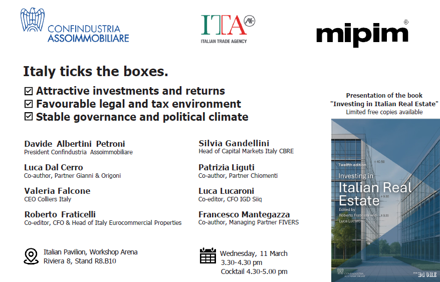 Italy ticks the boxes. Convegno di Confindustria Assoimmobiliare al MIPIM 2026